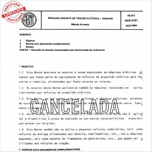 Máquina girante de tração elétrica - Ensaios