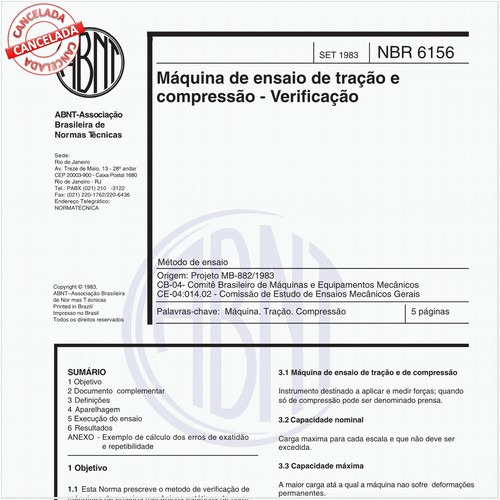 Máquina de ensaio de tração e compressão - Verificação