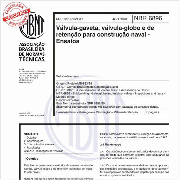 Válvula-gaveta, válvula-globo e de retenção para construção naval - Ensaios