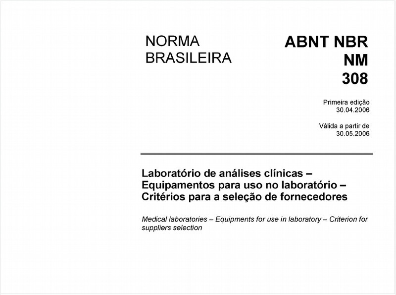 Laboratório de análises clínicas - Equipamentos para uso no laboratório - Critérios para a seleção de fornecedores