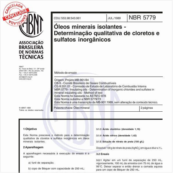 Óleos minerais isolantes - Determinação qualitativa de cloretos e sulfatos inorgânicos