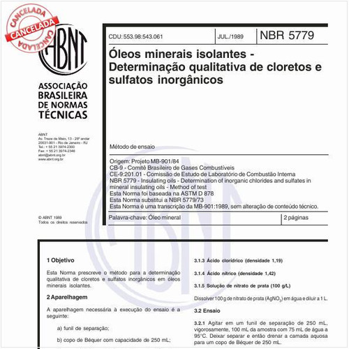 Óleos minerais isolantes - Determinação qualitativa de cloretos e sulfatos inorgânicos