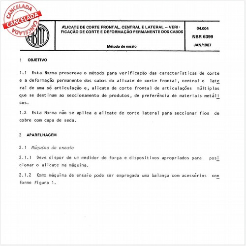 Alicate de corte frontal, central e lateral - Verificação de corte e deformação permanente dos cabos
