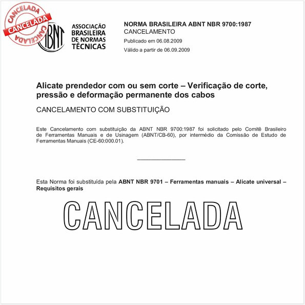 Alicate prendedor com ou sem corte - Verificação de corte, pressão e deformação permanente dos cabos