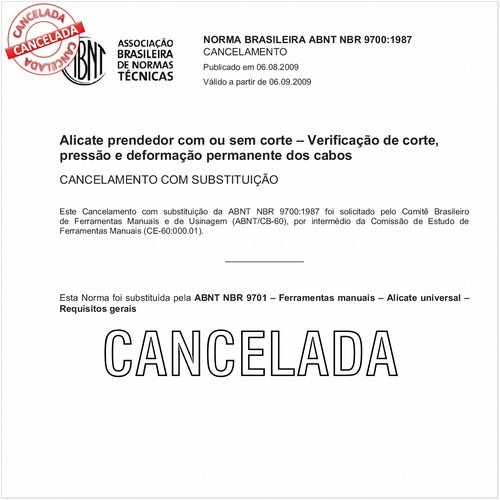 Alicate prendedor com ou sem corte - Verificação de corte, pressão e deformação permanente dos cabos