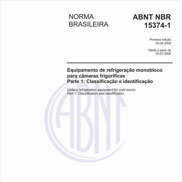 Equipamento de refrigeração monobloco para câmaras frigoríficas - Parte 1: Classificação e identificação