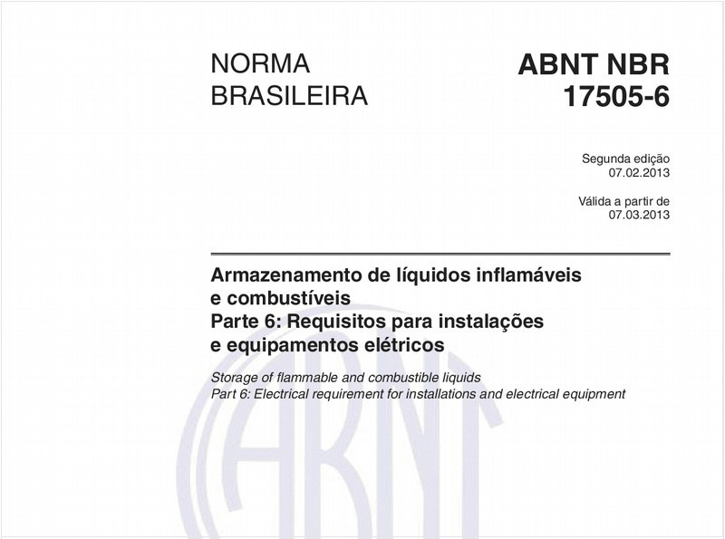 Armazenamento de líquidos inflamáveis e combustíveis - Parte 6: Requisitos para instalações e equipamentos elétricos