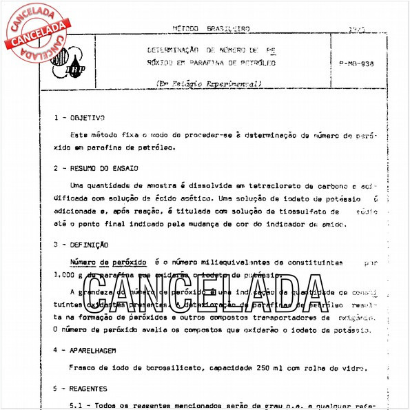Parafina de petróleo - Determinação de número de peróxido