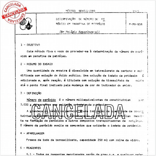 Parafina de petróleo - Determinação de número de peróxido