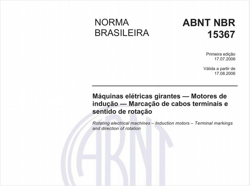 Máquinas elétricas girantes - Motores de indução - Marcação de cabos terminais e sentido de rotação