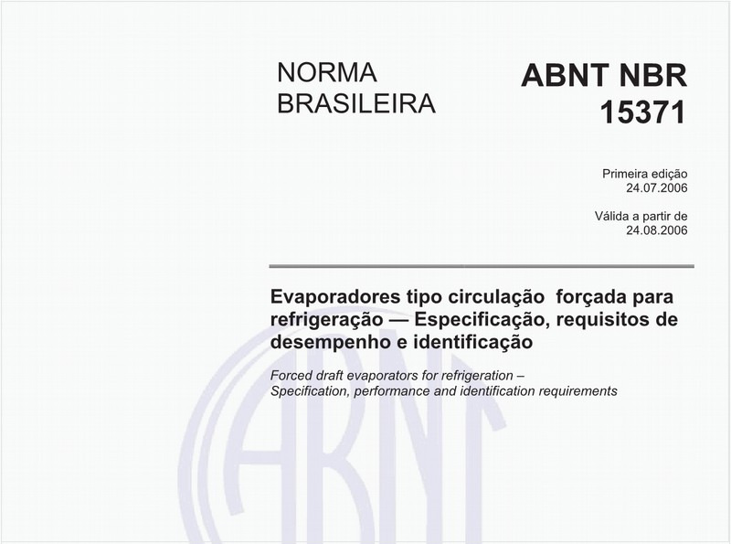 Evaporadores tipo circulação forçada para refrigeração - Especificação, requisitos de desempenho e identificação