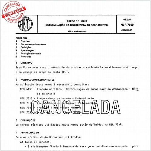 Prego de linha - Determinação da resistência ao dobramento