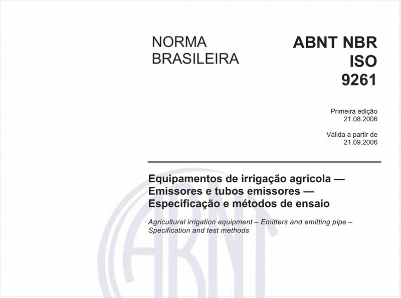 Equipamentos de irrigação agrícola - Emissores e tubos emissores - Especificação e métodos de ensaio