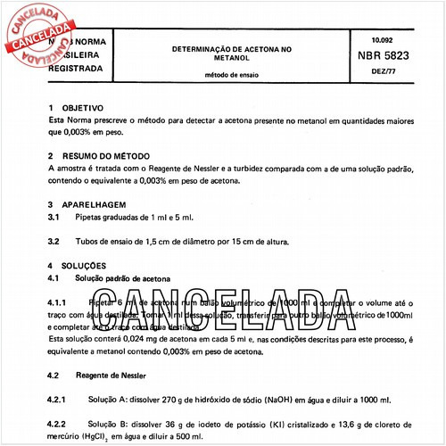 Determinação de acetona no metanol