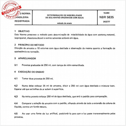 Solventes orgânicos com água - Determinação de miscibilidade