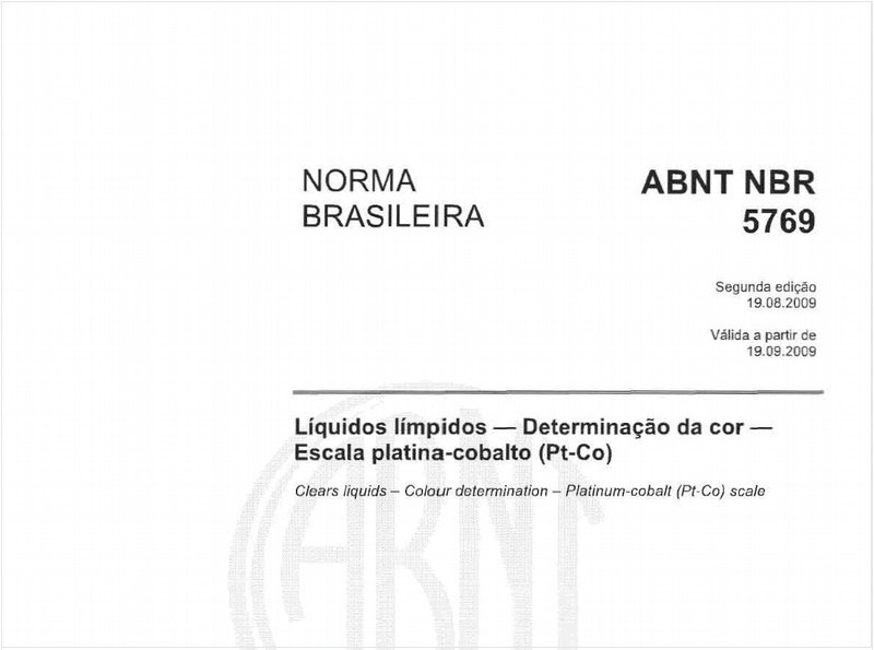 Líquidos límpidos - Determinação da cor - Escala - Platina - Cobalto (Pt-Co)