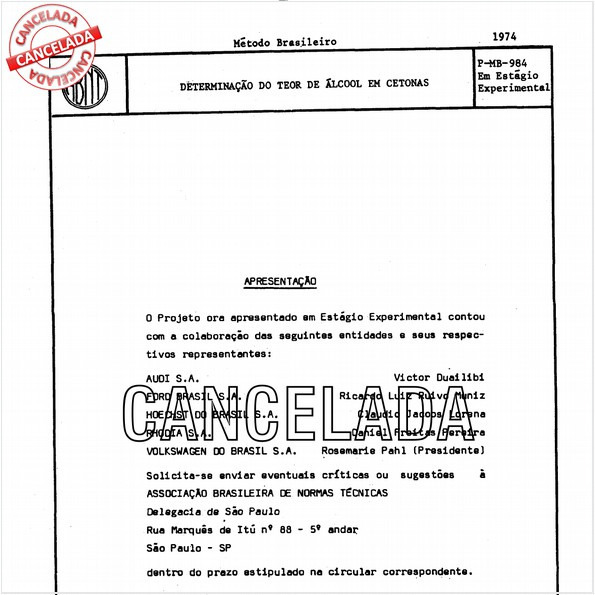 Cetona - Determinação do teor de álcool