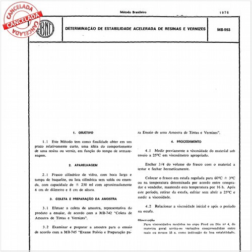 Resinas e vernizes - Determinação de estabilidade acelerada