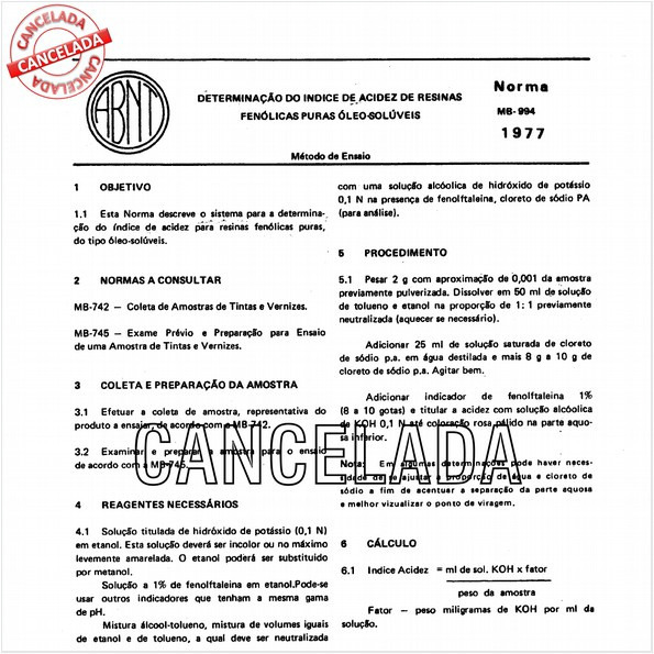 Determinação do índice de acidez de resinas fenólicas puras óleo-solúveis