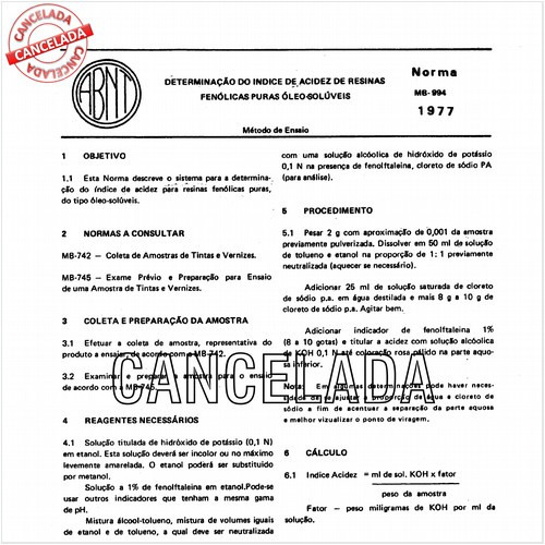 Determinação do índice de acidez de resinas fenólicas puras óleo-solúveis