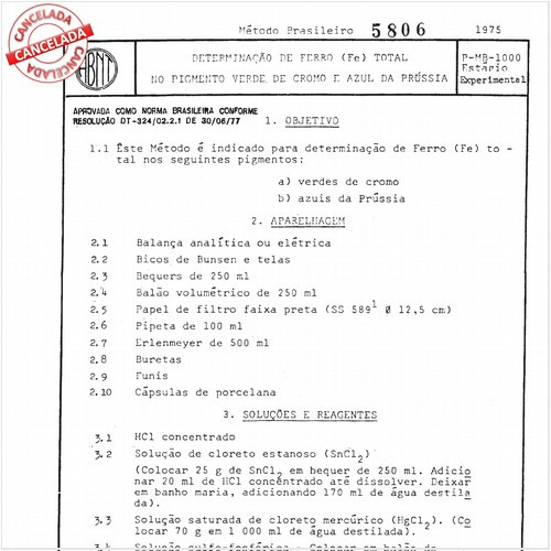Pigmento verde de cromo e azul da prússia - Determinação de ferro total