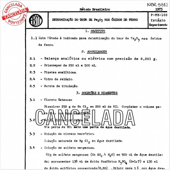 Determinação do teor de Fe2O3 nos óxidos de ferro