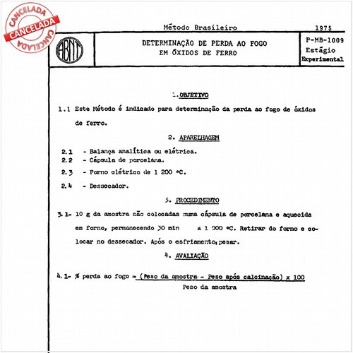 óxidos de ferro - Determinação de perda ao fogo