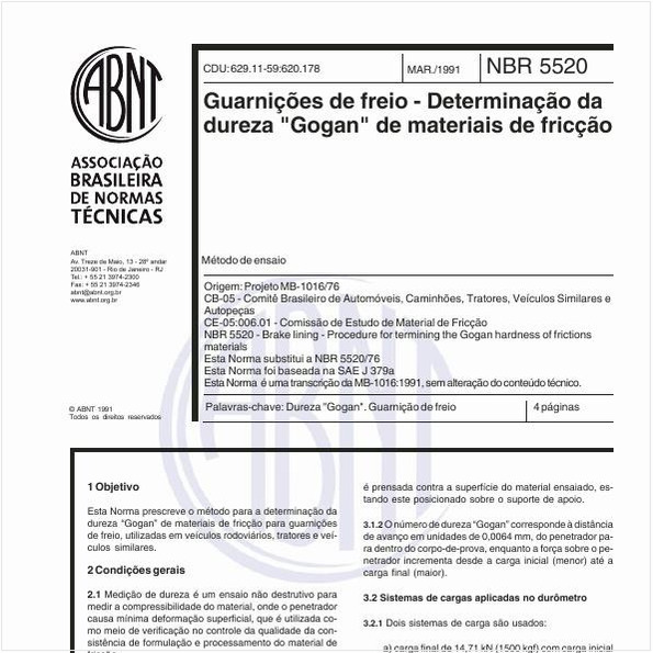 Guarnições de freio - Determinação da dureza "Gogan" de materiais de fricção