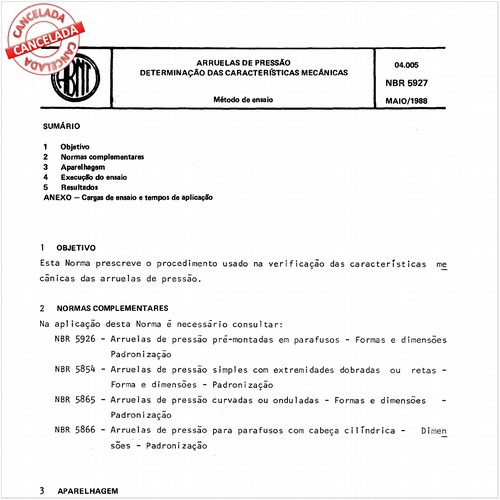 Arruelas de pressão - Determinação das características mecânicas