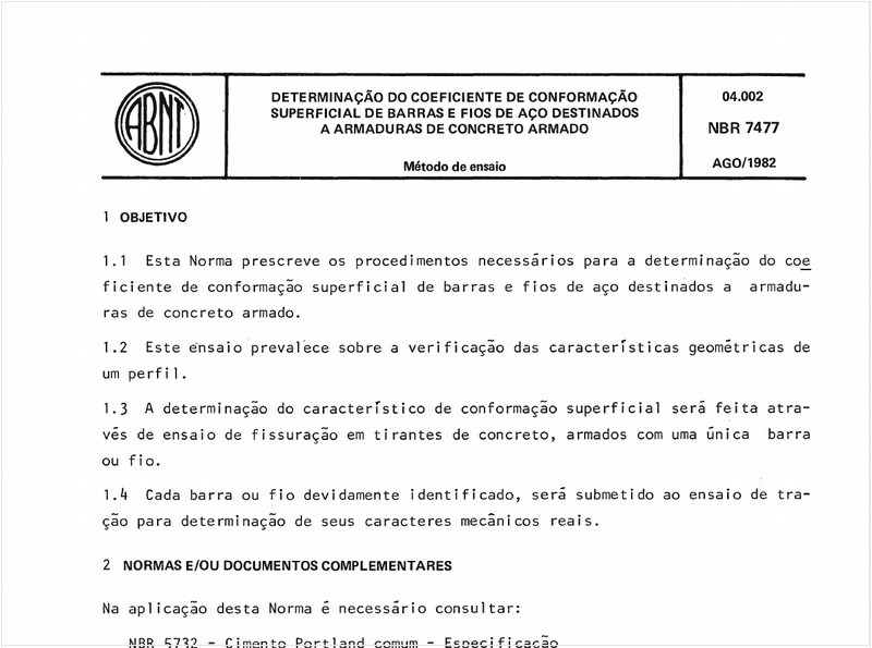 Determinação do coeficiente de conformação superficial de barras e fios de aço destinados a armaduras de concreto armado