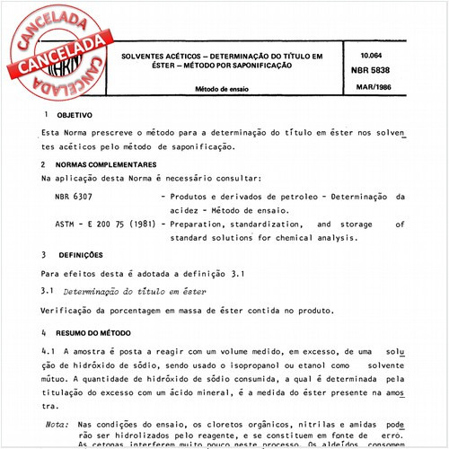 Solventes acéticos - Determinação do título em éster - Método por saponificação