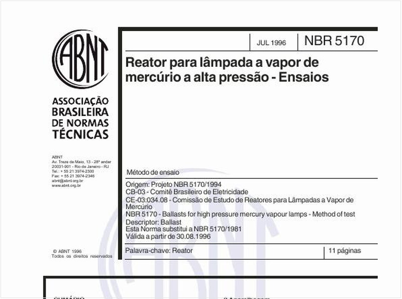 Reator para lâmpada a vapor de mercúrio a alta pressão - Ensaios