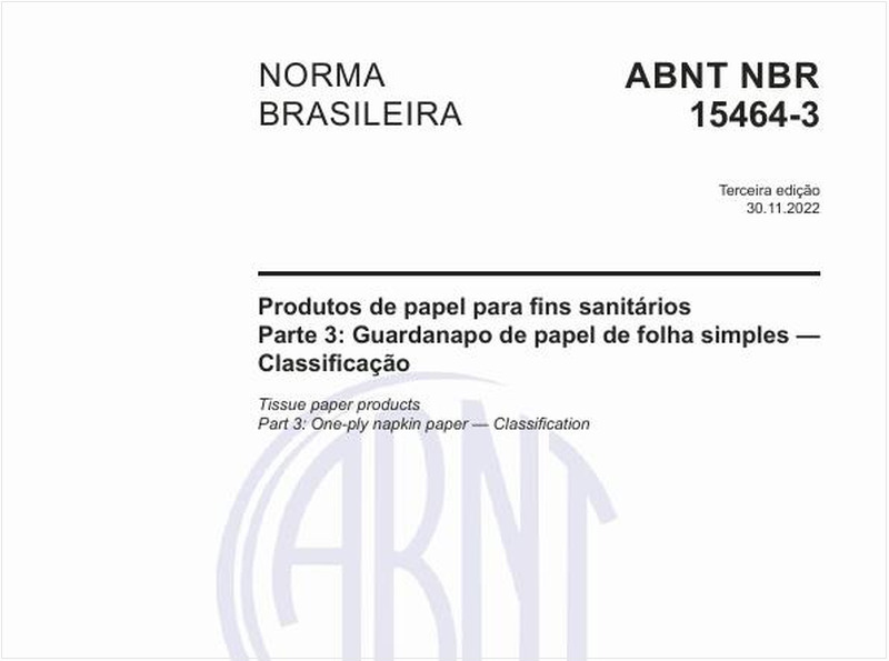 Produtos de papel para fins sanitários - Parte 3: Guardanapo de papel de folha simples — Classificação