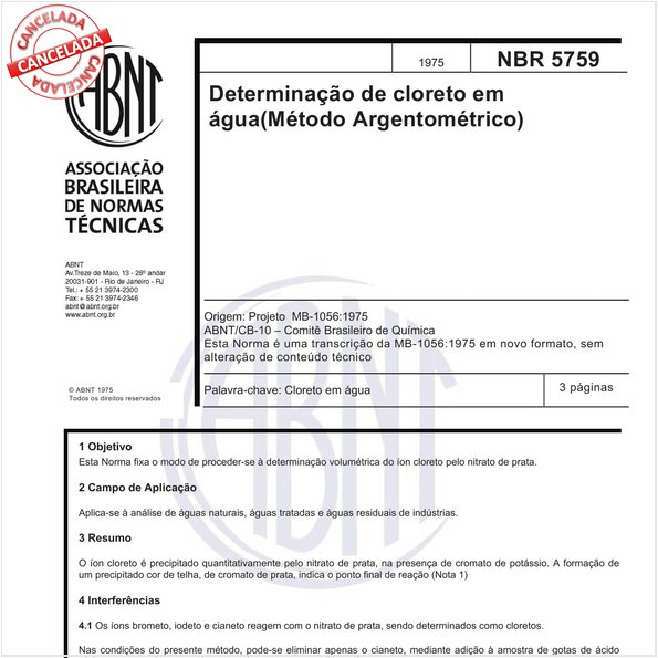 Agua - Determinação de cloreto - Método argentométrico