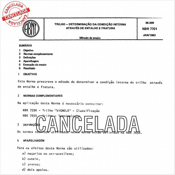 Trilho - Determinação da condição interna através de entalhe e fratura