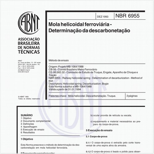 Mola helicoidal ferroviária - Determinação da descarbonetação