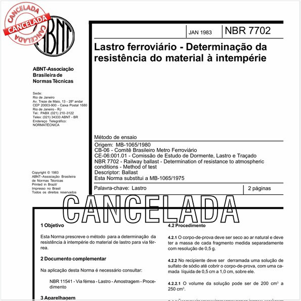 Lastro ferroviário - Determinação da resistência do material à intempérie