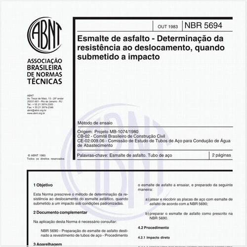 Esmalte de asfalto - Determinação da resistência ao deslocamento, quando submetido a impacto