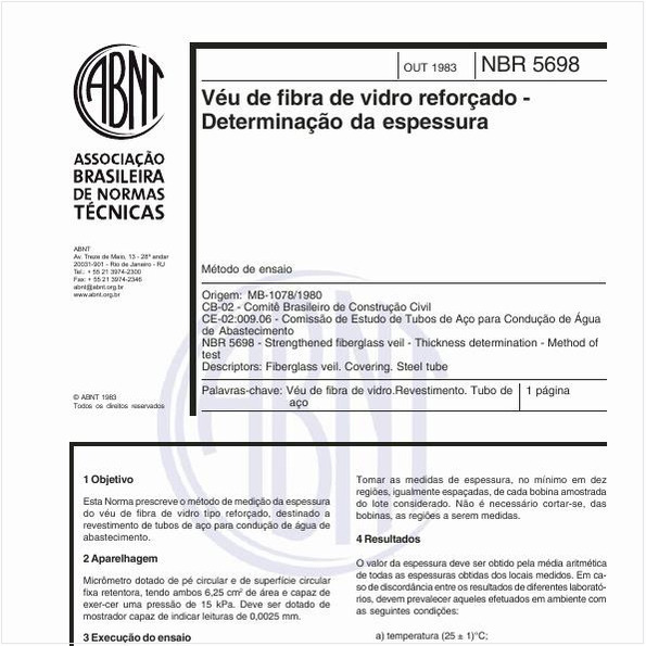 Véu de fibra de vidro reforçado - Determinação da espessura