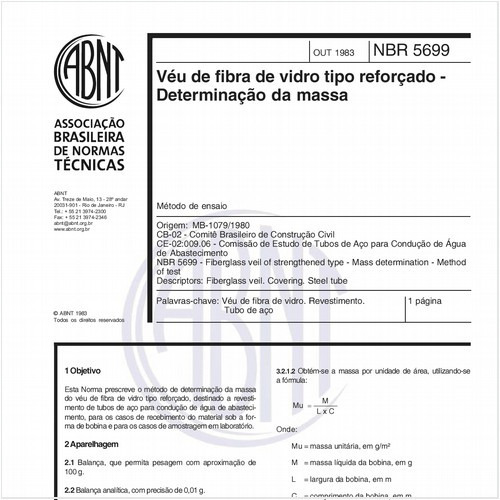 Véu de fibra de vidro tipo reforçado - Determinação da massa