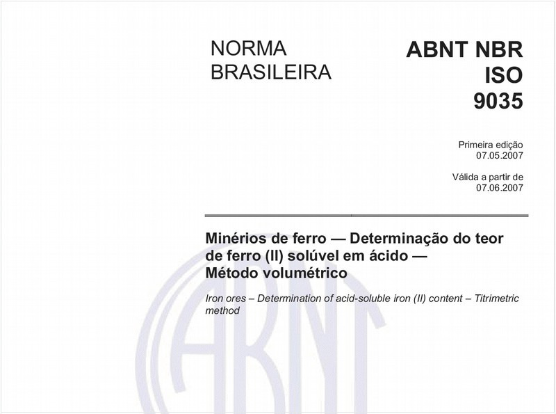 Minérios de ferro - Determinação do teor de ferro (II) solúvel em ácido - Método volumétrico