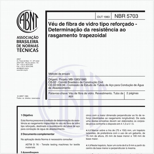 Véu de fibra de vidro tipo reforçado - Determinação da resistência ao rasgamento trapezoidal