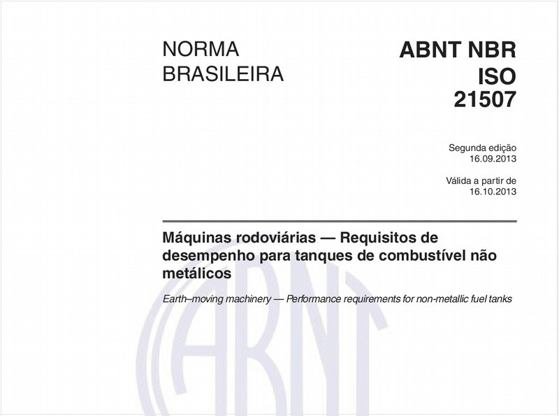 Máquinas rodoviárias — Requisitos de desempenho para tanques de combustível não metálicos