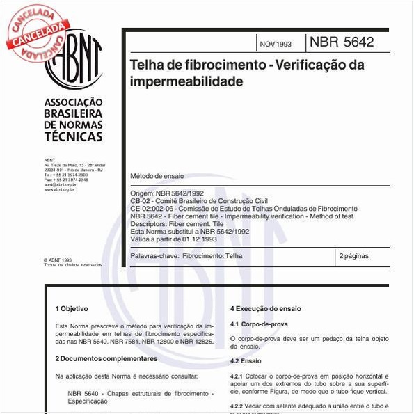 Telha de fibrocimento - Verificação da impermeabilidade