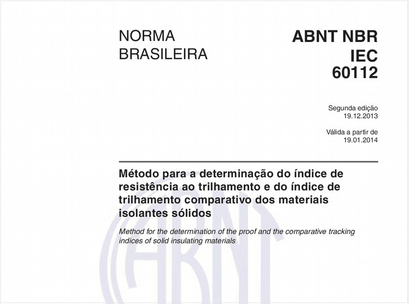 Método para a determinação do índice de resistência ao trilhamento e do índice de trilhamento comparativo dos materiais isolantes sólidos