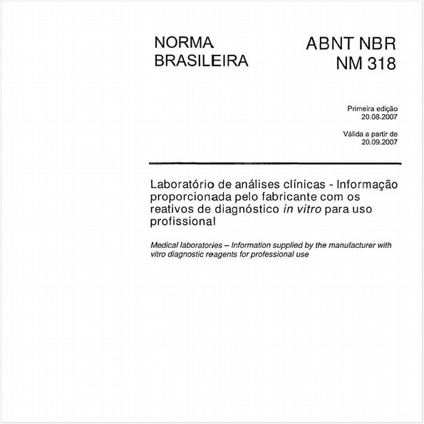 Laboratório de análises clínicas - Informação proporcionada pelo fabricante com os reativos de diagnóstico in vitro para uso profissional
