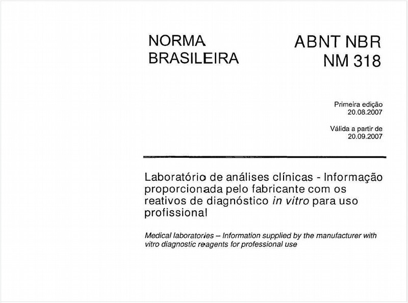 Laboratório de análises clínicas - Informação proporcionada pelo fabricante com os reativos de diagnóstico in vitro para uso profissional