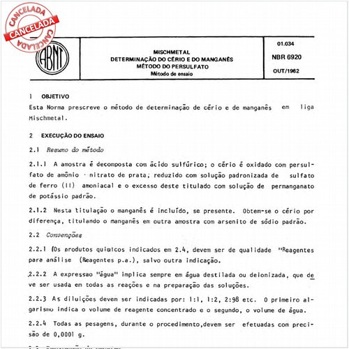 Mischmetal - Determinação de cério e de manganês - Método do persulfato