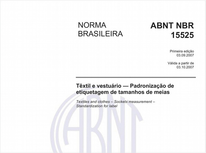Têxtil e vestuário - Padronização de etiquetagem de tamanhos de meias