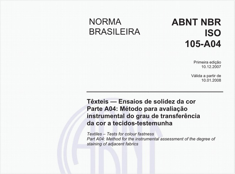 Têxteis - Ensaios de solidez da cor - Parte A04: Método para avaliação instrumental do grau de transferência da cor a tecidos-testemunha